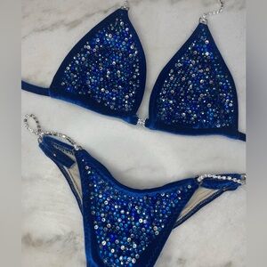 Royal blue velvet competition bikini